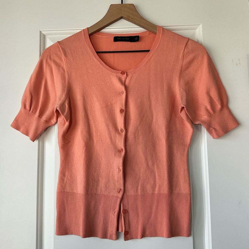 The Limited Coral Short-Sleeve Round-Neck Cardigan